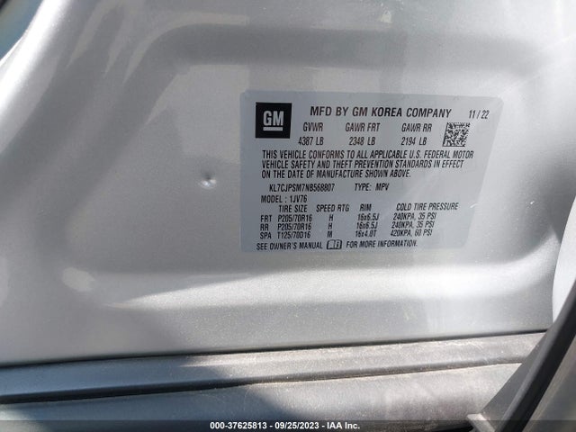 Chevrolet Trax Lt 2022 KL7CJPSM7NB568807 Image 9