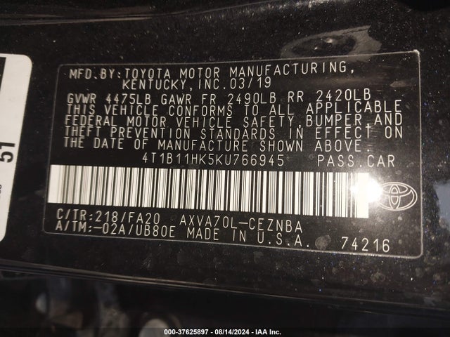 Toyota CAMRY LE 2019 4T1B11HK5KU766945 Image 9