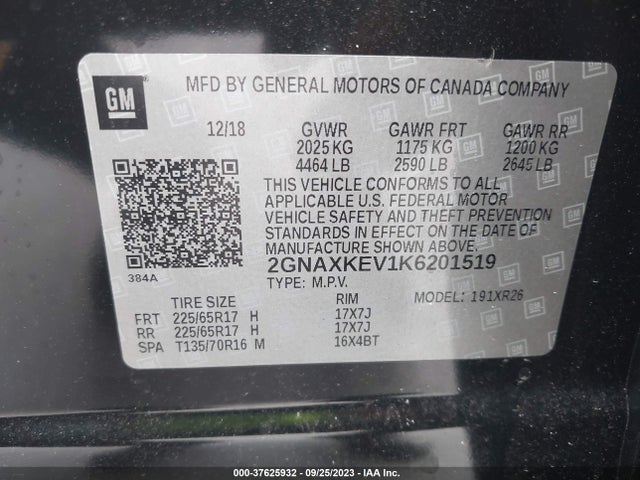 Chevrolet EQUINOX LT 2019 2GNAXKEV1K6201519 Image 9