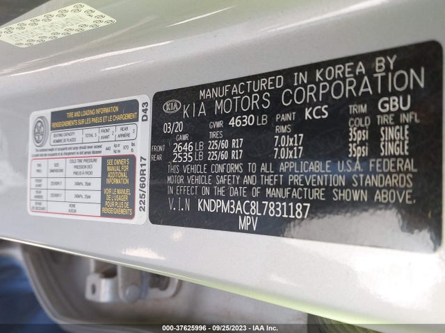 2020 KIA SPORTAGE LX VIN: KNDPM3AC8L7831187