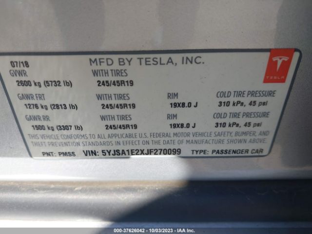 5YJSA1E2XJF270099 Tesla Model S 75d/100d/p100d