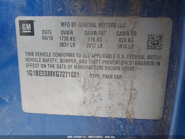 Chevrolet CRUZE LT 2016 1G1BE5SMXG7271021 Image 9
