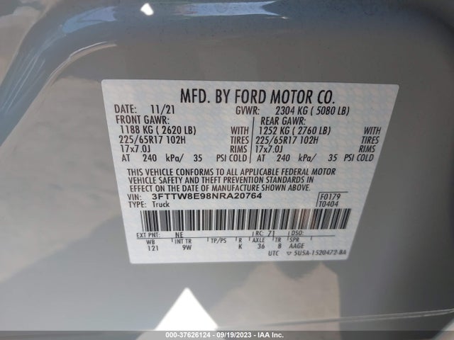 Ford Maverick Xl 2022 3FTTW8E98NRA20764 Image 9