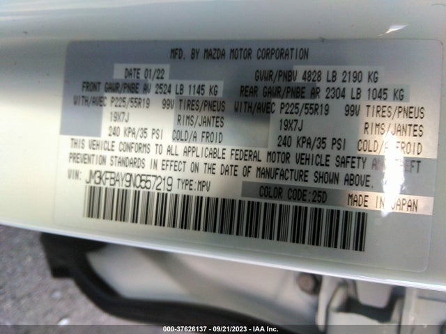 2022 MAZDA CX-5 2.5 TURBO VIN: JM3KFBAY9N0557219