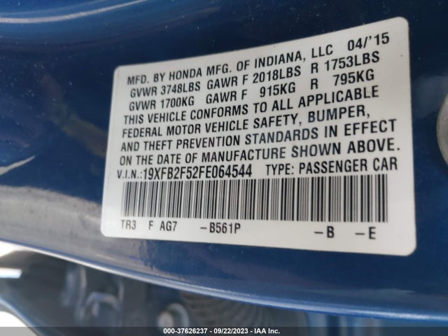 Honda Civic Sedan Lx 2015 19XFB2F52FE064544 Image 9