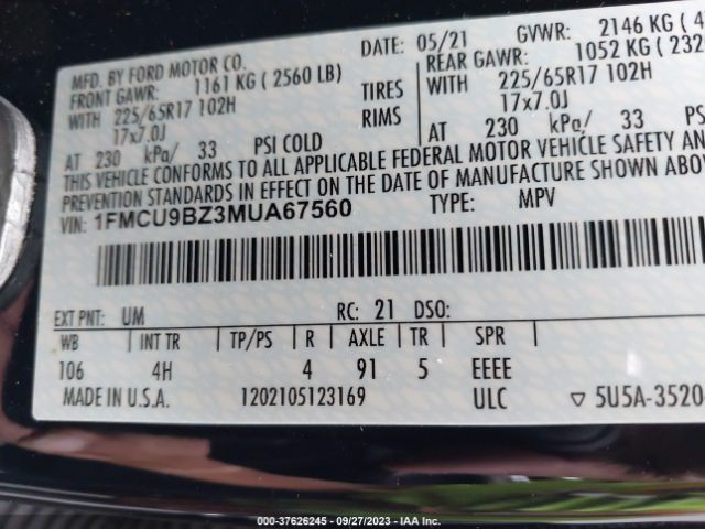 1FMCU9BZ3MUA67560 Ford Escape Se Hybrid
