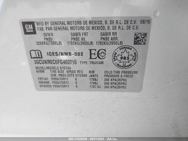Chevrolet Silverado 1500 1lt/2lt 2015 3GCUKREC6FG460710 Image 9