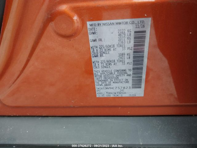 5N1AT2MV9HC757823 Nissan Rogue Sl