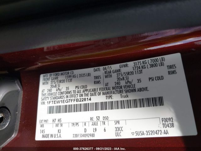 1FTEW1EG7FFB22814 Ford F-150 Xlt/xl/lariat/platinum