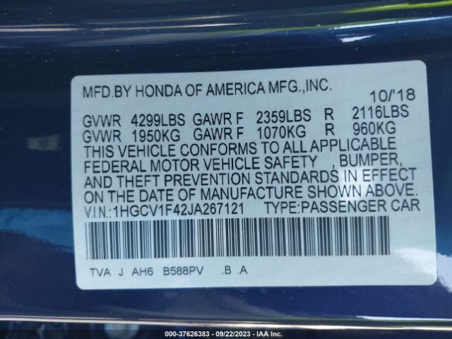 1HGCV1F42JA267121 Honda Accord Sedan Ex 1.5t