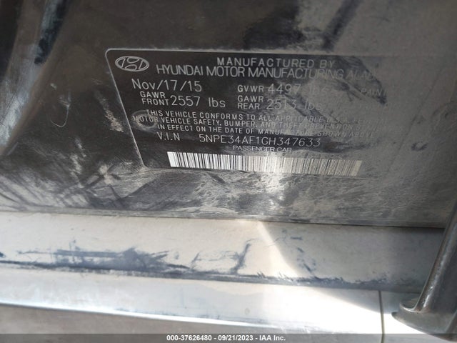 Hyundai Sonata 2.4l Limited 2016 5NPE34AF1GH347633 Image 9
