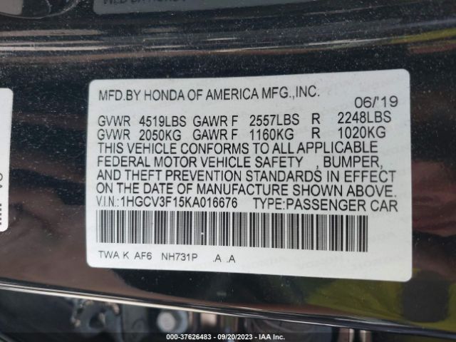 1HGCV3F15KA016676 Honda ACCORD HYBRID