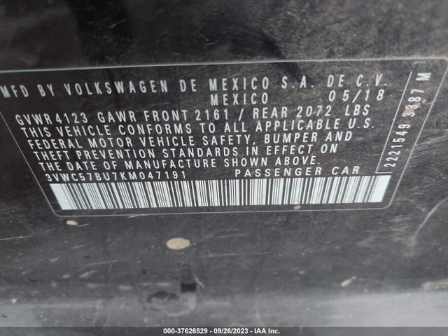 3VWC57BU7KM047191 Volkswagen Jetta S/se/r-line