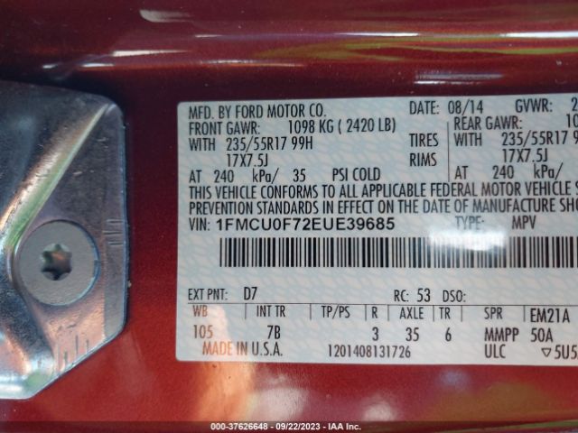 1FMCU0F72EUE39685 Ford ESCAPE S