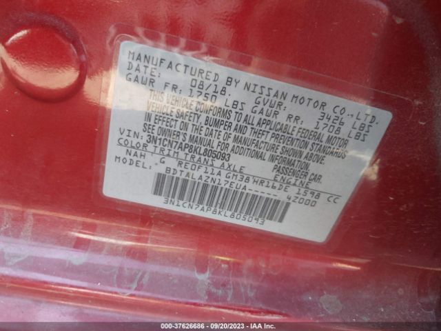 3N1CN7AP8KL805093 Nissan Versa Sedan S Plus