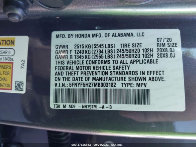 5FNYF5H27MB003182 Honda Pilot Special Edition