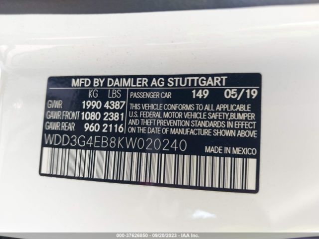 WDD3G4EB8KW020240 Mercedes-Benz A-class A 220