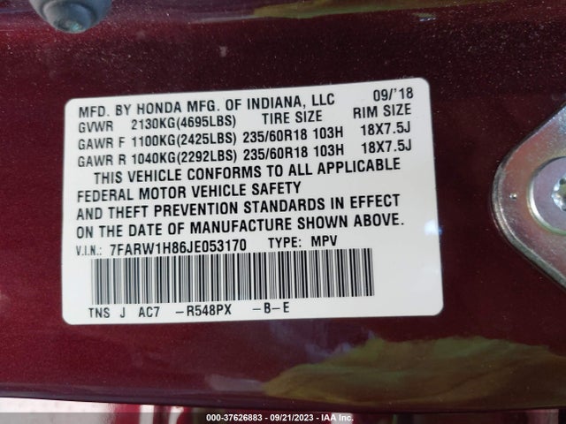 Honda Cr-v Ex-l 2018 7FARW1H86JE053170 Image 9