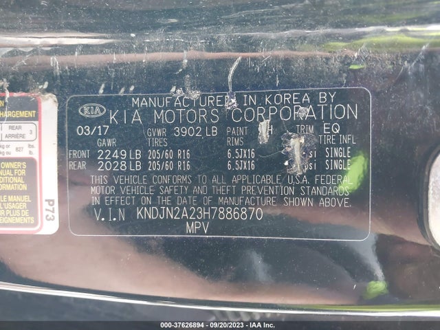 KIA Soul Base 2017 KNDJN2A23H7886870 Image 9