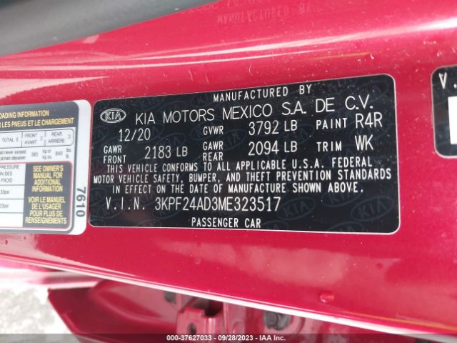 3KPF24AD3ME323517 KIA Forte Lxs