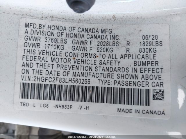 2HGFC2F83LH560266 Honda Civic Sedan Sport