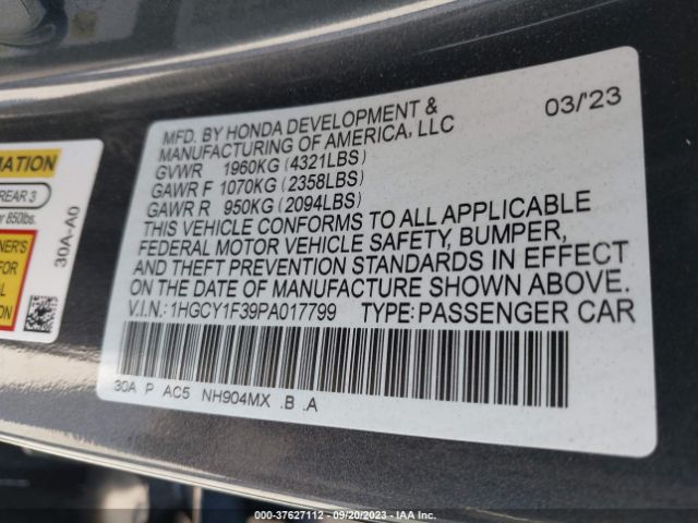 1HGCY1F39PA017799 Honda Accord Sedan Ex