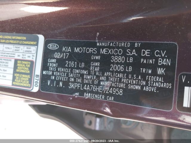 3KPFL4A76HE124958 KIA FORTE LX