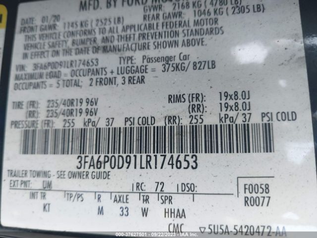 3FA6P0D91LR174653 Ford Fusion Titanium
