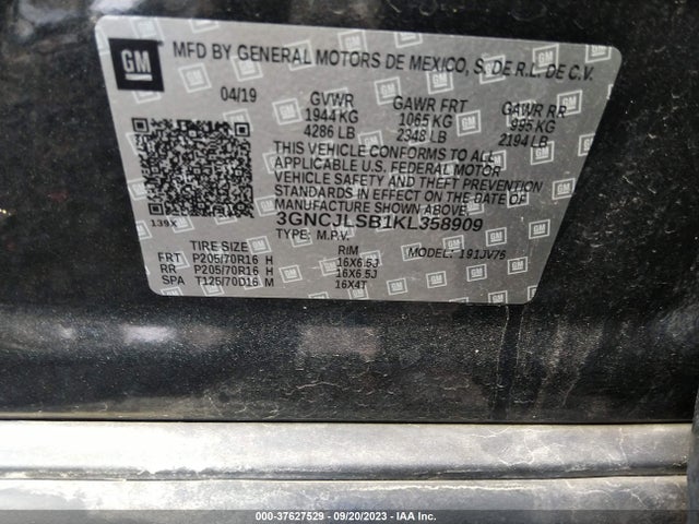 Chevrolet Trax Lt 2019 3GNCJLSB1KL358909 Image 9