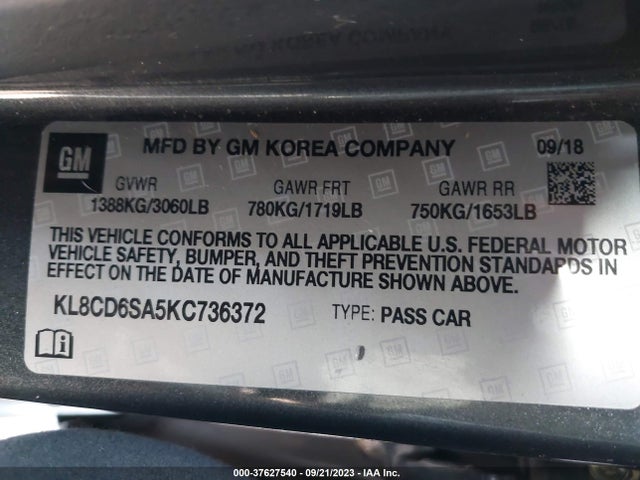 Chevrolet Spark Lt 2019 KL8CD6SA5KC736372 Image 9