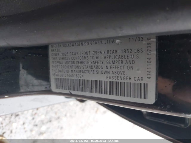 2004 VOLKSWAGEN GOLF GL 2.0L VIN: 9BWFL61J744016924
