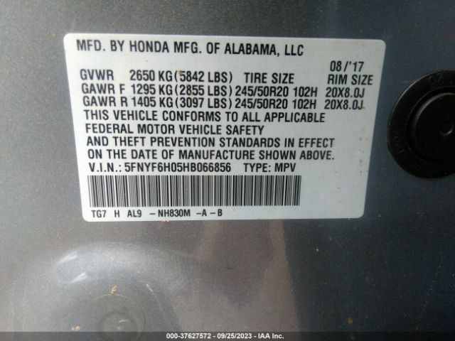 5FNYF6H05HB066856 Honda Pilot Elite
