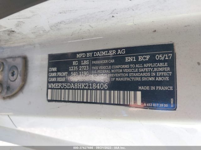 WMEFJ5DA8HK218406 Smart Fortwo Pure/passion/prime/proxy