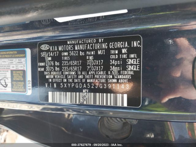 5XYPGDA52JG391143 KIA Sorento Lx V6