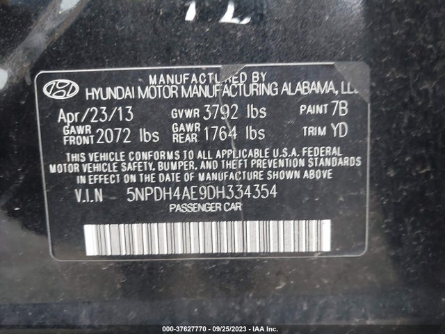 2013 HYUNDAI ELANTRA GLS VIN: 5NPDH4AE9DH334354