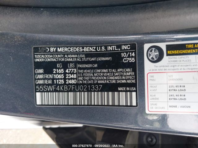 55SWF4KB7FU021337 Mercedes-Benz C-class C 300