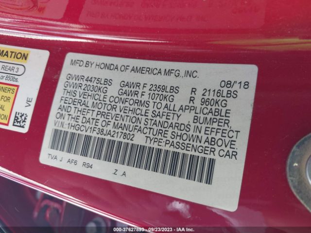 1HGCV1F38JA217802 Honda Accord Sport