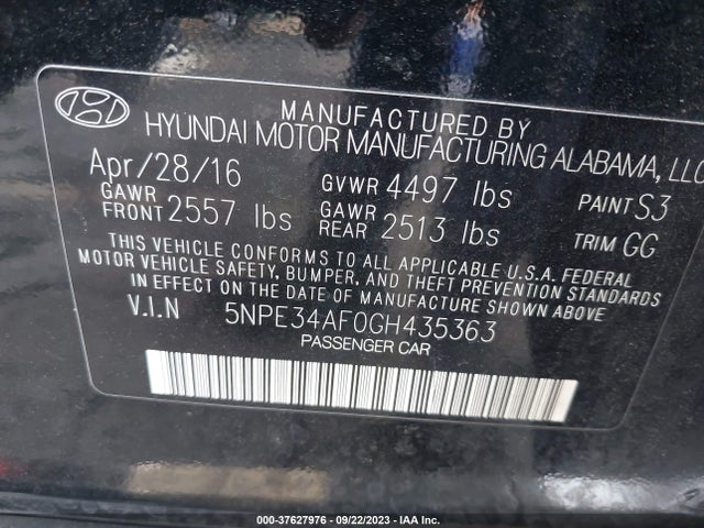 2016 HYUNDAI SONATA 2.4L SPORT VIN: 5NPE34AF0GH435363