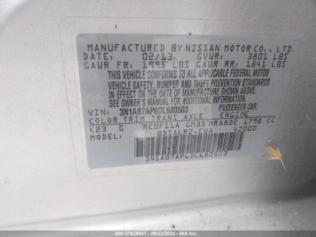 2013 NISSAN SENTRA SR VIN: 3N1AB7AP6DL680503