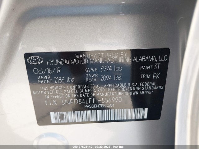 2020 HYUNDAI ELANTRA SEL VIN: 5NPD84LF1LH556990