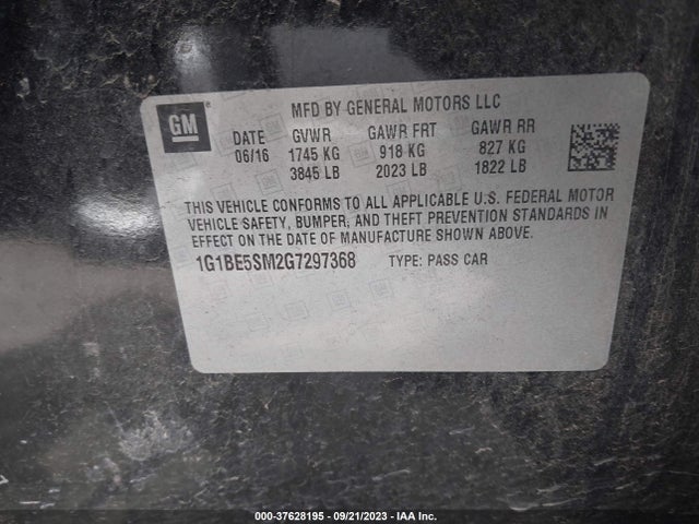 2016 CHEVROLET CRUZE LT AUTO VIN: 1G1BE5SM2G7297368