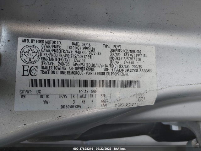 1FADP3K27GL333355 Ford FOCUS SE