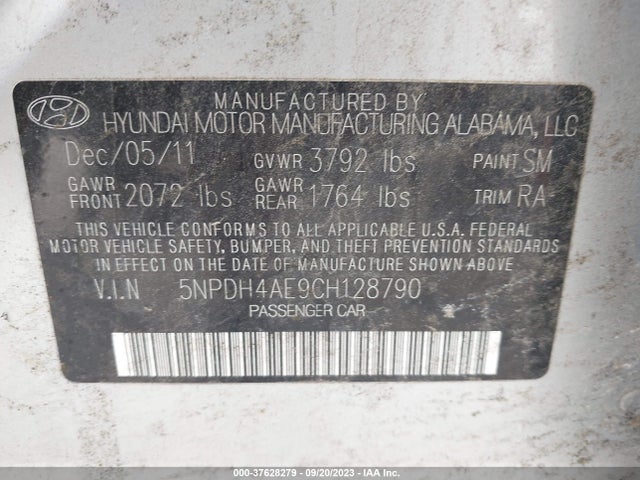 2012 HYUNDAI ELANTRA GLS VIN: 5NPDH4AE9CH128790