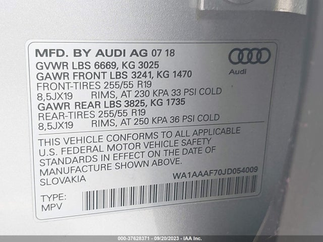 WA1AAAF70JD054009 Audi Q7 PREMIUM