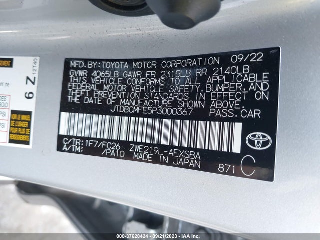 Toyota Corolla Hybrid 2023 JTDBCMFE5P3000367 Image 9