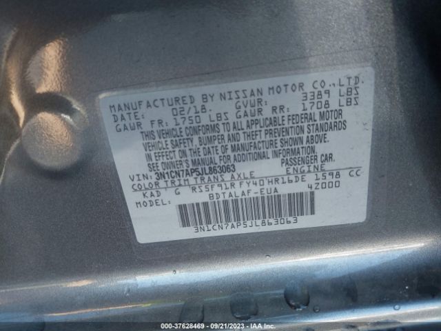 3N1CN7AP5JL863063 Nissan Versa Sedan S