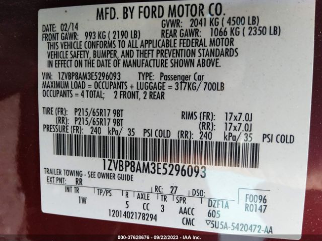 1ZVBP8AM3E5296093 Ford Mustang V6