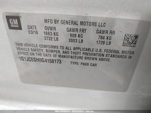 Chevrolet SONIC LT 2016 1G1JC5SH8G4158173 Image 9