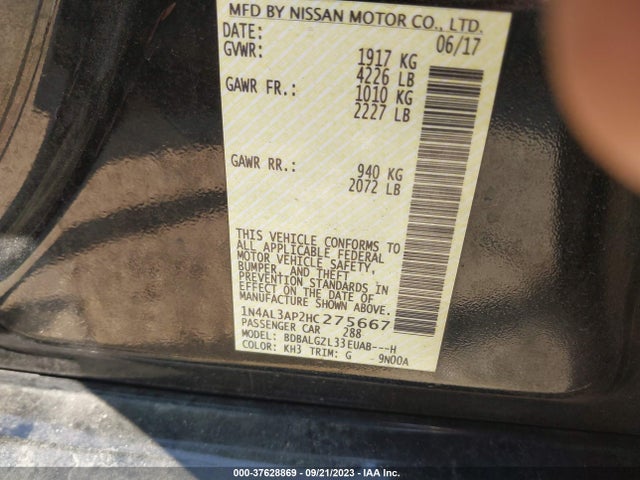 Продаж на аукціоні авто 2017 Nissan Altima 2.5 S, vin: 1N4AL3AP2HC275667, номер лоту: 37628869