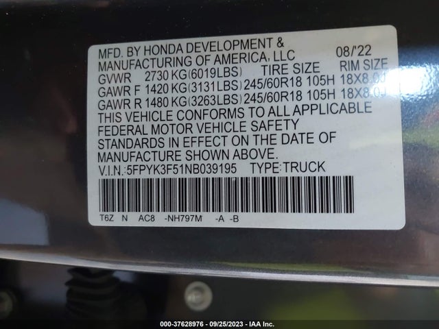 Honda Ridgeline Rtl 2022 5FPYK3F51NB039195 Image 16